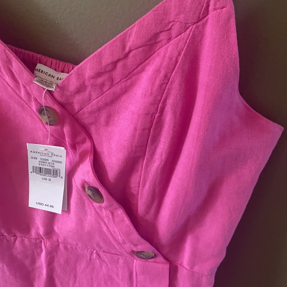 American Eagle Asymmetric Pink Button Front Dress - Picture 3 of 6